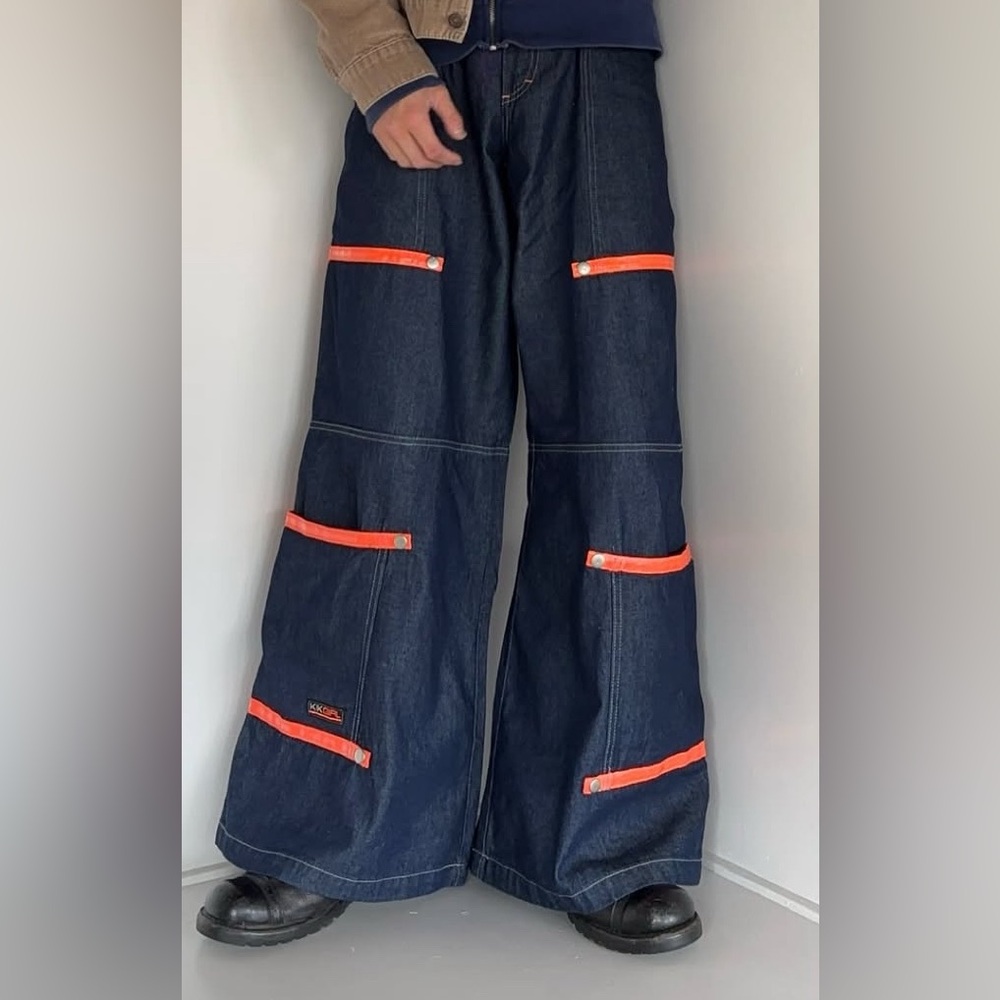 Vintage Kik Girl Wide Leg Baggy Cargo Jeans Y2K Size 9  Coachella/Rave/EDC VIBE